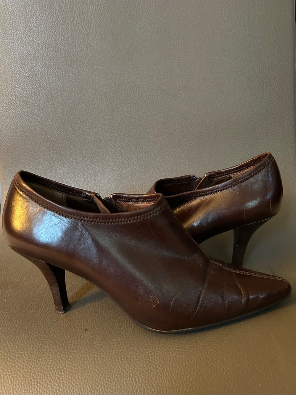 Anne Klein IFlex Classic Brown Leather Women's Pointed Heel Booties